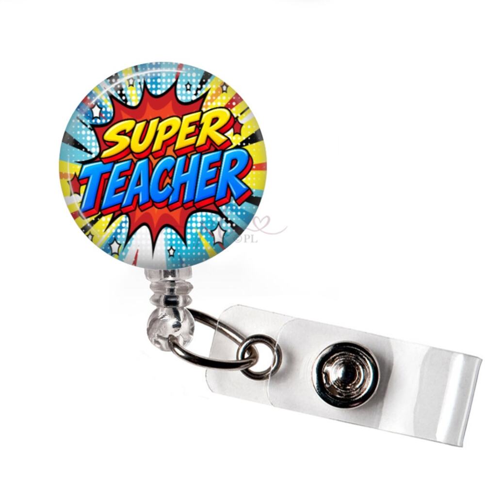 Super Teacher Badge Reel Comic Book Superhero Educator School ID Holder Gift